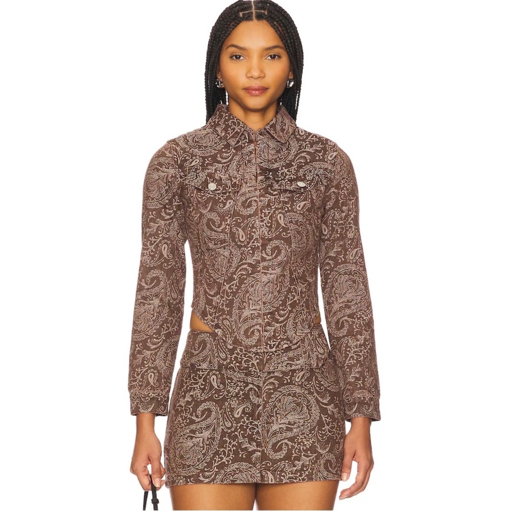NEW Amanda Uprichard Set Brown Paisley Top Size L & Skort Size M Designer Chic